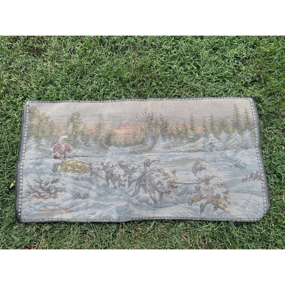 Vintage 60s Velvet Wall Tapestry Alaskan‎ Iditarod Dog Sledding Snowy Sunrise